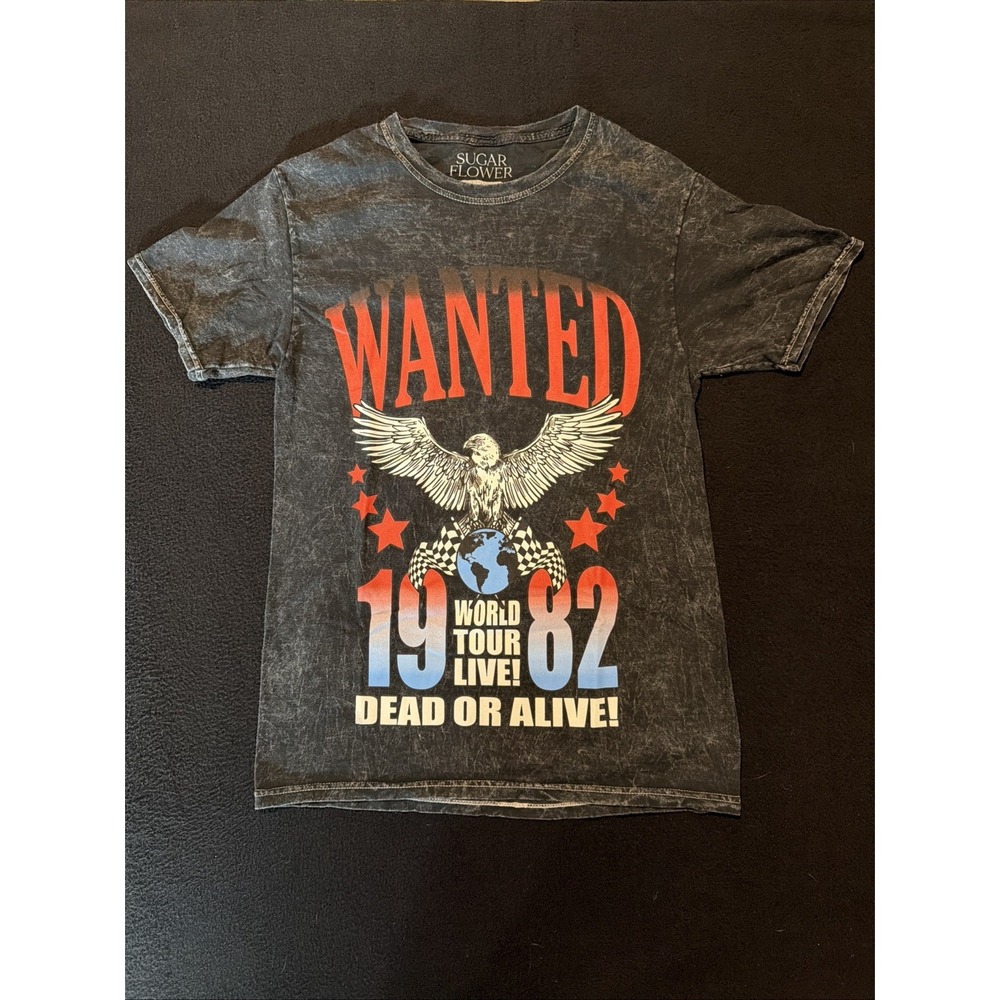 Sugar‎ Flower Shirt Black Wanted Dead Or Alive 1982 World Tour Eagle Mens Small